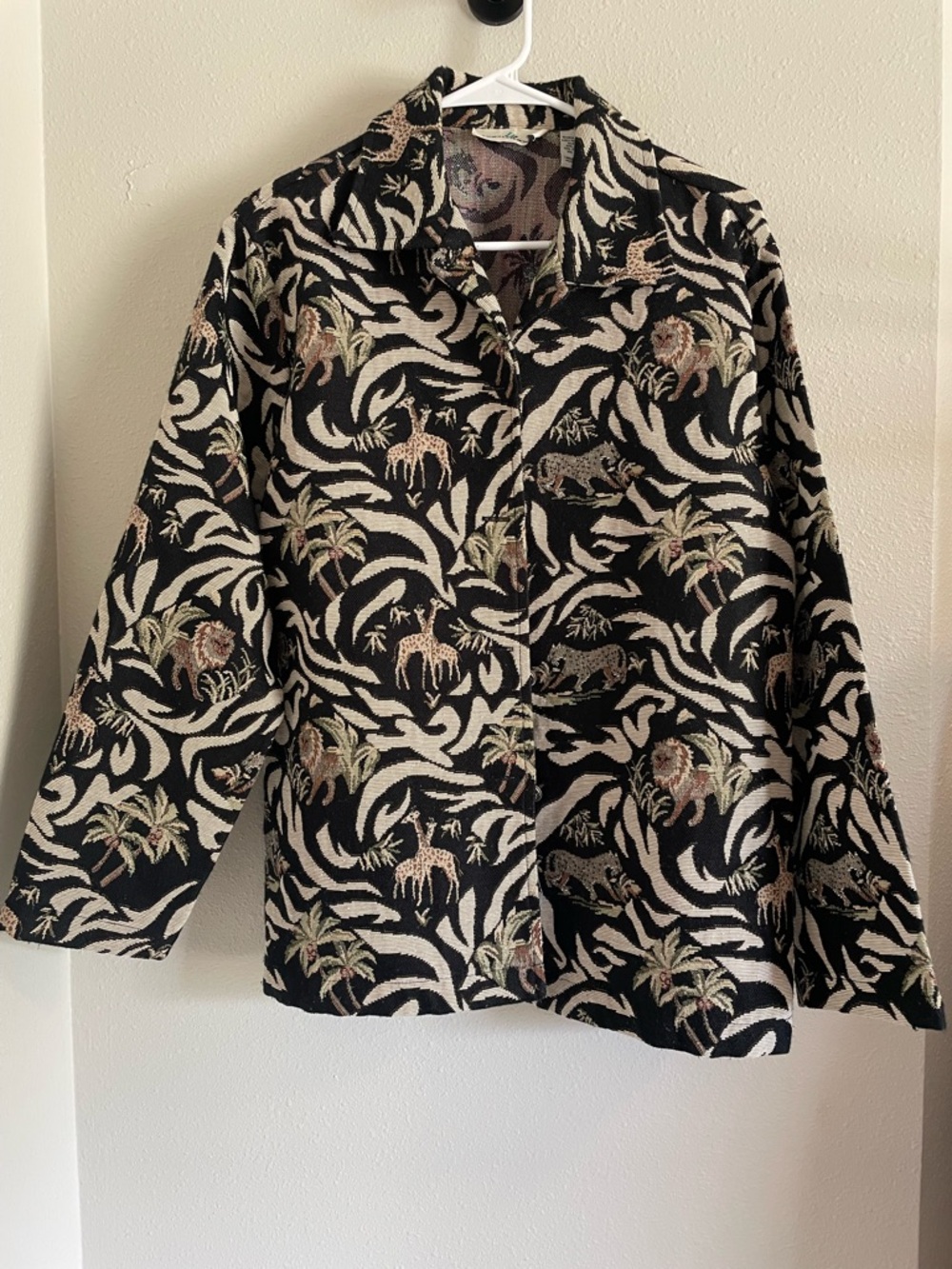 Erin London Safari Animal Tapestry Jacket Women’s Large Zebra Print Blazer
